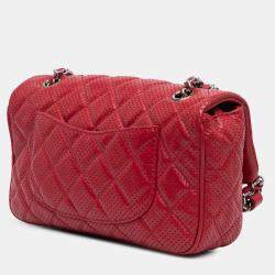 Pre Owned Chanel Red Medium Perforated Lambskin Punch Flap