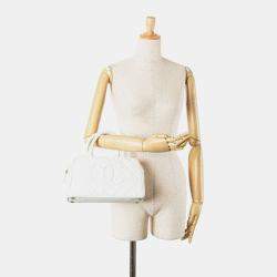 Pre Owned Chanel White CC Quilted Caviar Bowling Bag