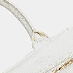 Pre Owned Chanel White CC Quilted Caviar Bowling Bag