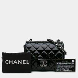 Pre Owned Chanel Black Mini Square Classic Patent Single Flap