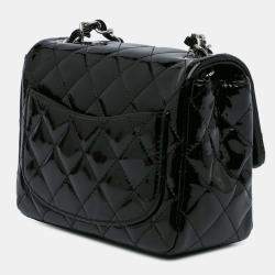 Pre Owned Chanel Black Mini Square Classic Patent Single Flap