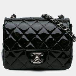 Pre Owned Chanel Black Mini Square Classic Patent Single Flap
