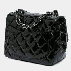 Pre Owned Chanel Black Mini Square Classic Patent Single Flap