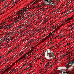 Pre Owned Chanel Red Medium Tweed Braided Charms Double Flap