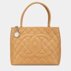 Pre Owned Chanel Beige Caviar Medallion Tote