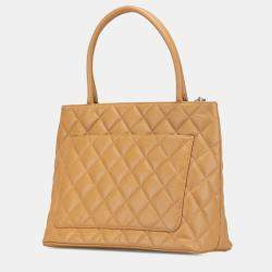 Pre Owned Chanel Beige Caviar Medallion Tote