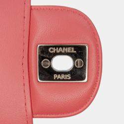 Pre Owned Chanel Red Medium Classic Chevron Lambskin Double Flap