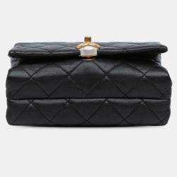 Pre Owned Chanel Black Mini Quilted Calfskin Pearl CC Accordion Flap