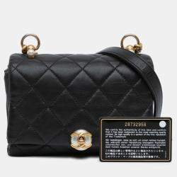 Pre Owned Chanel Black Mini Quilted Calfskin Pearl CC Accordion Flap