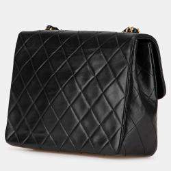 Pre Owned Chanel Black Small Square Quilted Lambskin Flap