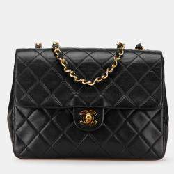 Pre Owned Chanel Black Small Square Quilted Lambskin Flap