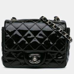 Pre Owned Chanel Black Mini Square Classic Patent Single Flap