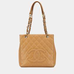 Pre Owned Chanel Brown Caviar Petite Shopping Tote