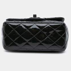 Pre Owned Chanel Black Mini Square Classic Patent So Black Single Flap