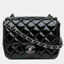 Pre Owned Chanel Black Mini Square Classic Patent Single Flap