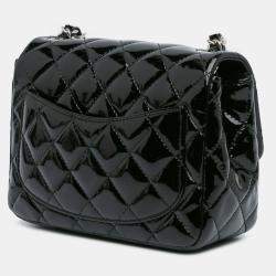 Pre Owned Chanel Black Mini Square Classic Patent Single Flap