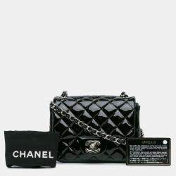 Pre Owned Chanel Black Mini Square Classic Patent Single Flap