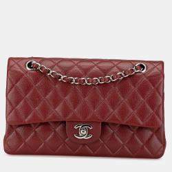 Pre Owned Chanel Red Medium Classic Caviar Double Flap