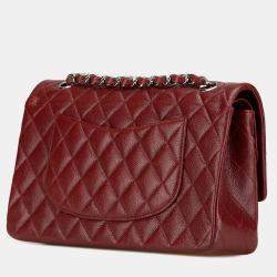 Pre Owned Chanel Red Medium Classic Caviar Double Flap