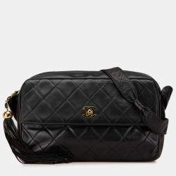 Pre Owned Chanel Black CC Quilted Lambskin Tassel Crossbody