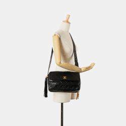 Pre Owned Chanel Black CC Quilted Lambskin Tassel Crossbody