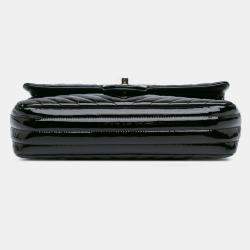 Pre Owned Chanel Black Medium Classic Chevron Patent Double Flap