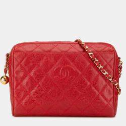 Pre Owned Chanel Red CC Quilted Caviar Chain Camera Bag