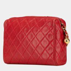 Pre Owned Chanel Red CC Quilted Caviar Chain Camera Bag