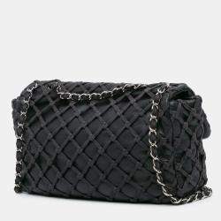 Pre Owned Chanel Black Jumbo Calfskin Canebiers Net Flap