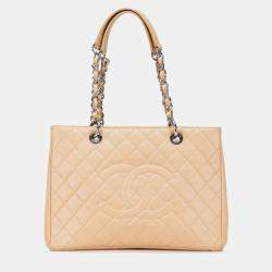 Pre Owned Chanel Beige Caviar Grand Shopping Tote