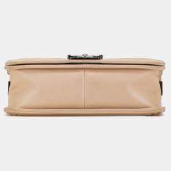 Pre Owned Chanel Beige Old Medium Aged Calfskin Double Stitch Boy Flap