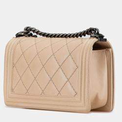 Pre Owned Chanel Beige Old Medium Aged Calfskin Double Stitch Boy Flap
