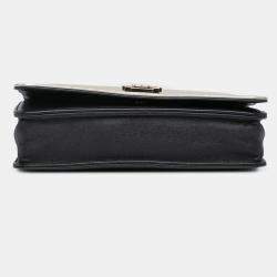 Pre Owned Chanel Black Silver Bicolor Calfskin Boy Wallet On Chain