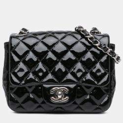 Pre Owned Chanel Black Mini Square Classic Patent Single Flap