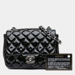 Pre Owned Chanel Black Mini Square Classic Patent Single Flap