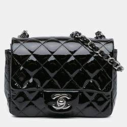 Pre Owned Chanel Black Mini Square Classic Patent Single Flap