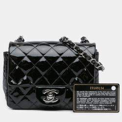 Pre Owned Chanel Black Mini Square Classic Patent Single Flap