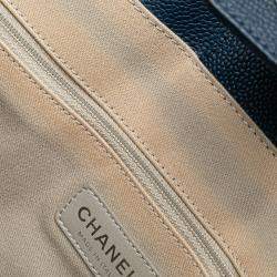 Pre Owned Chanel Navy Blue Medium Glazed Calfskin and Caviar Deauville Tote