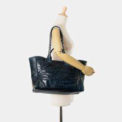 Pre Owned Chanel Navy Blue Medium Glazed Calfskin and Caviar Deauville Tote
