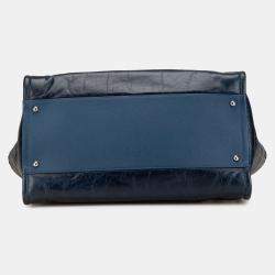 Pre Owned Chanel Navy Blue Medium Glazed Calfskin and Caviar Deauville Tote