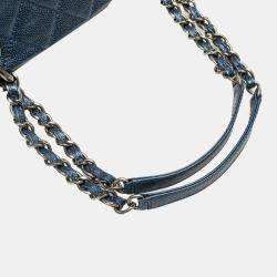 Pre Owned Chanel Blue Quilted Iridescent Caviar Chic Shopping Tote