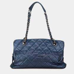Pre Owned Chanel Blue Quilted Iridescent Caviar Chic Shopping Tote