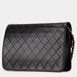Pre Owned Chanel Black Medium CC Quilted Lambskin Single Flap
