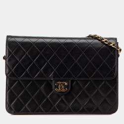 Pre Owned Chanel Black Medium CC Quilted Lambskin Single Flap