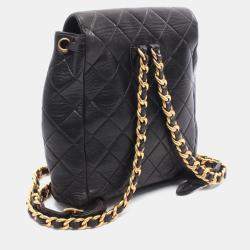 Pre Owned Chanel Matelasse Backpack Bag In Lambskin Leather  Black