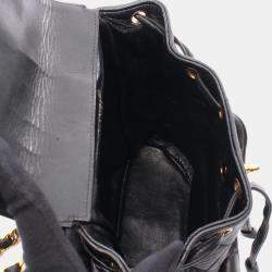 Pre Owned Chanel Matelasse Backpack Bag In Lambskin Leather  Black