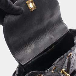 Pre Owned Chanel Matelasse Backpack Bag In Lambskin Leather  Black