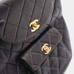 Pre Owned Chanel Matelasse Backpack Bag In Lambskin Leather  Black