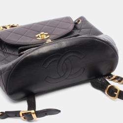Pre Owned Chanel Matelasse Backpack Bag In Lambskin Leather  Black