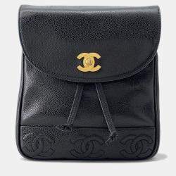 Pre Owned Chanel Backpack Coco Mark Caviar Skin Black
